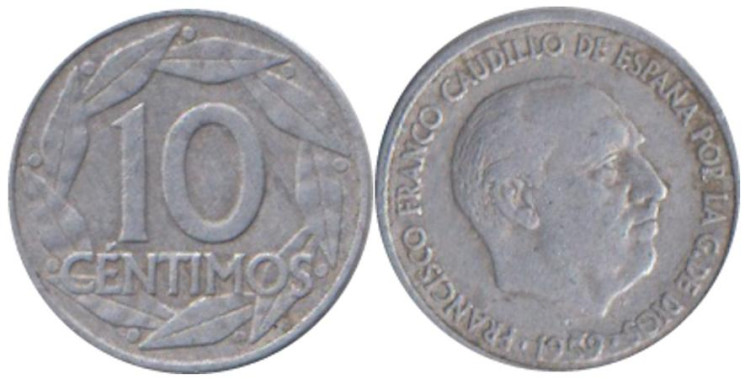  Испания. 10 сентимо 1959 год. 