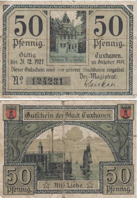  Бона. Германия. Куксхафен 50 пфеннигов 1919 год. Нотгельд. (F) 