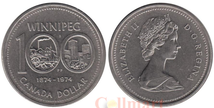  Канада. 1 доллар 1974 год. 100 лет городу Виннипег. 