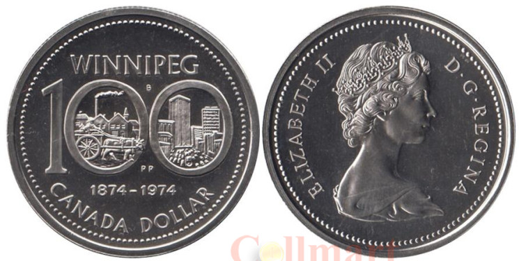  Канада. 1 доллар 1974 год. 100 лет городу Виннипег. (AU) 