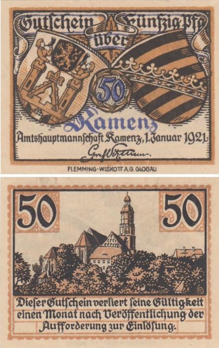  Бона. Германия. Каменц 50 пфеннигов 1921 год. Нотгельд. (XF) 