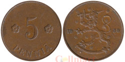 Финляндия. 5 пенни 1938 год. Герб.