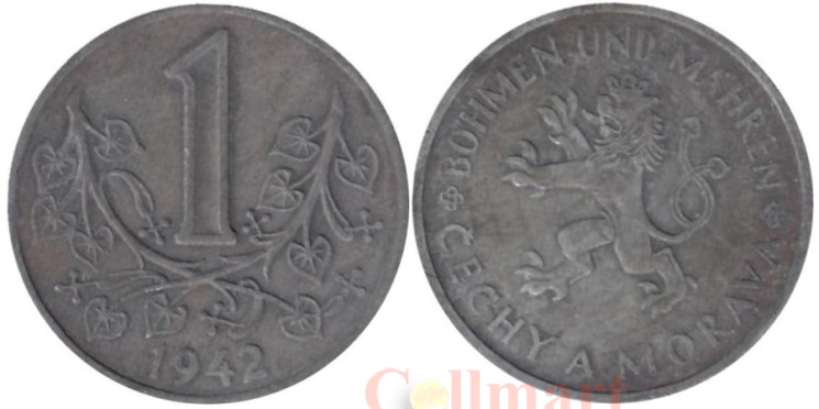  Богемия и Моравия. 1 крона 1942 год. Ветви липы. 