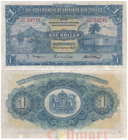  Бона. Тринидад и Тобаго 1 доллар 1939 год. Парусные корабли. (F) 