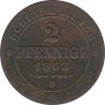  Саксония. 2 пфеннига 1863 год. Король Иоганн. 