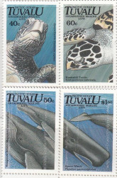Набор марок. Тувалу. Морская флора и фауна Тувалу находится под угрозой исчезновения. 4 марки.