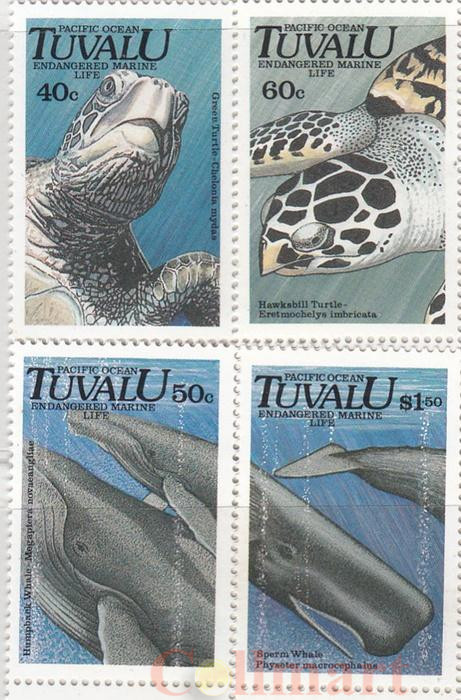  Набор марок. Тувалу. Морская флора и фауна Тувалу находится под угрозой исчезновения. 4 марки. 