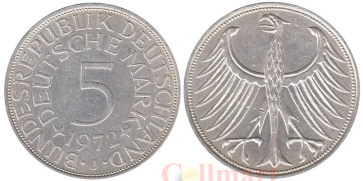  Германия (ФРГ). 5 марок 1972 год. ("J" - Гамбург) 