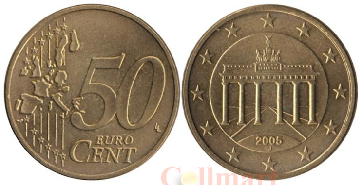  Германия. 50 евроцентов 2005 год. Бранденбургские ворота. (J) 