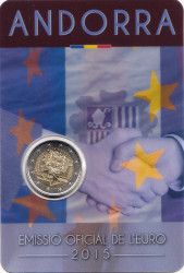 Андорра. 2 евро 2015 год. 25 лет таможенному союзу с Европой. (в блистере)