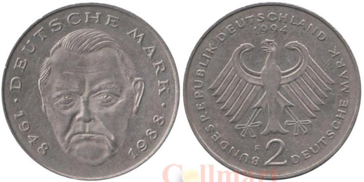  ФРГ. 2 марки 1994 год. Людвиг Эрхард, 40 лет Федеративной Республике (1948-1988). (F) 