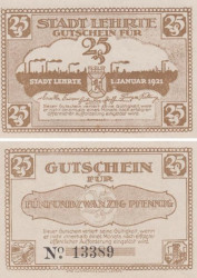 Бона. Германия. Лерте 25 пфеннигов 1921 год. Нотгельд. (XF)