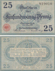 Бона. Германия. Оснабрюк 25 пфеннигов 1917 год. Нотгельд. (VF)