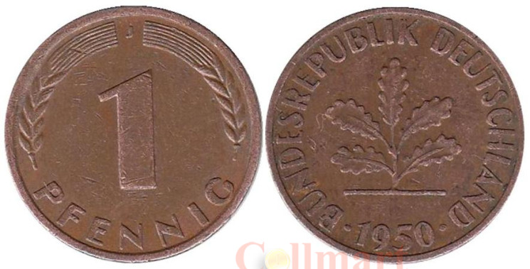  ФРГ. 1 пфенниг 1950 год. (J) 
