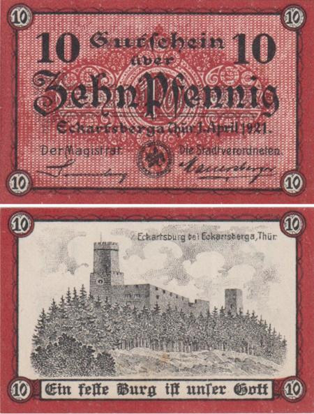  Бона. Германия. Эккартсберга 10 пфеннигов 1921 год. Нотгельд. (AU) 
