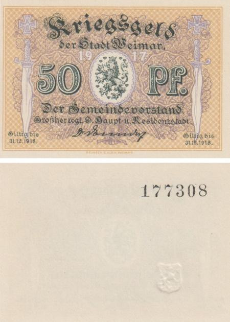  Бона. Германия. Веймар 50 пфеннигов 1917 год. Нотгельд. (XF) 