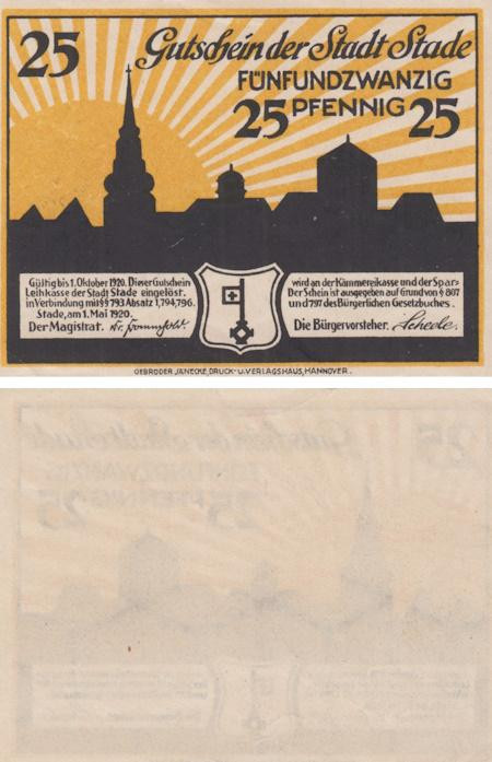  Бона. Германия. Штаде 25 пфеннигов 1920 год. Нотгельд. (XF) 