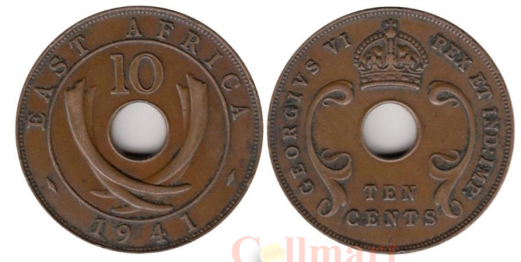  Британская Восточная Африка. 10 центов 1941 год. Король Георг VI. (I) 
