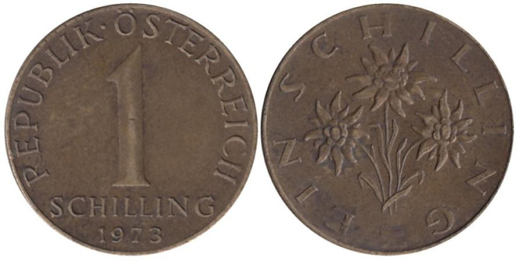 Австрия. 1 шиллинг 1973 год. 