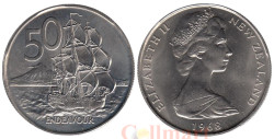 Новая Зеландия. 50 центов 1968 год. Парусник Индевор.