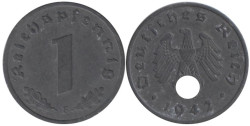 Германия - Третий рейх. 1 рейхспфенниг 1942 год. (F)