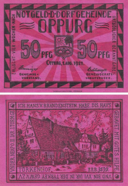  Бона. Германия. Оппург 50 пфеннигов 1921 год. Нотгельд. (XF) 