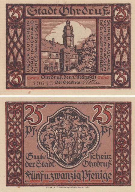  Бона. Германия. Ордруф 25 пфеннигов 1921 год. Нотгельд. (XF) 