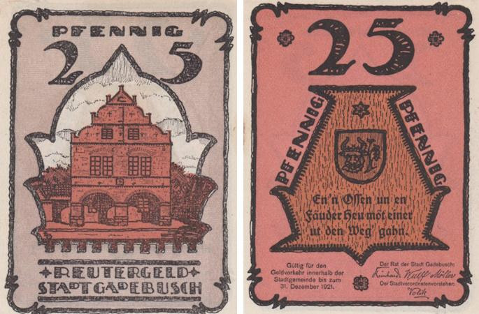  Бона. Германия. Гадебуш 25 пфеннигов 1921 год. Нотгельд. (XF) 