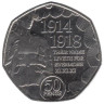  Остров Мэн. 50 пенсов 2018 год. 100 лет окончанию Первой Мировой войны. 