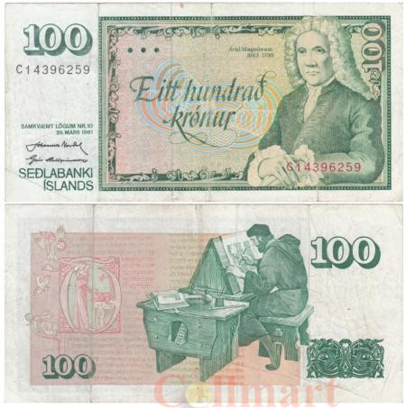  Бона. Исландия 100 крон 1961 (1981) год. Арни Магнуссон. (VG-F) 