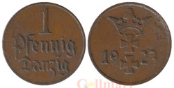 Данциг. 1 пфенниг 1923 год. Два креста увенчанных короной.