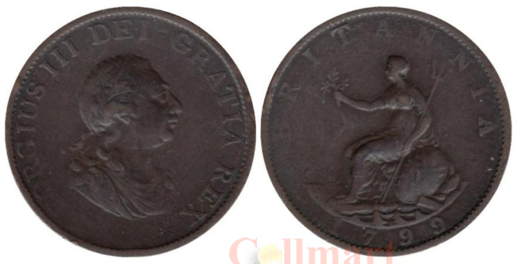  Великобритания. 1/2 пенни 1799 год. Георг III. 