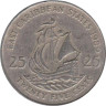 Восточные Карибы. 25 центов 1989 год. Галеон "Золотая лань". 