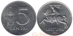 Литва. 5 центов 1991 год. Герб Литвы - Витис.