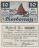  Бона. Германия. Нордернай 10 пфеннигов 1920 год. Парусник. Нотгельд. (XF) 