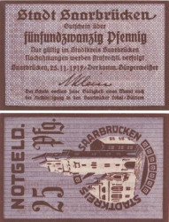 Бона. Германия. Саарбрюккен 25 пфеннигов 1919 год. Нотгельд. (XF)