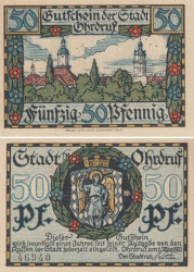 Бона. Германия. Ордруф 50 пфеннигов 1921 год. Герб цветной. Нотгельд. (XF)