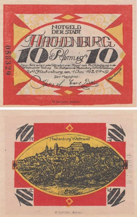  Бона. Германия. Хахенбург 10 пфеннигов 1921 год. Нотгельд. (AU) 