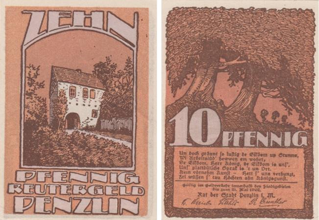  Бона. Германия. Пенцлин 10 пфеннигов 1922 год. Нотгельд. (XF) 