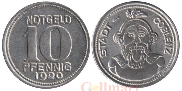  Германия. Кобленц. 10 пфеннигов 1920 год. Augenroller. Нотгельд. 