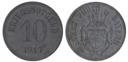 Германия. Фюрт. 10 пфеннигов 1917 год. Нотгельд.