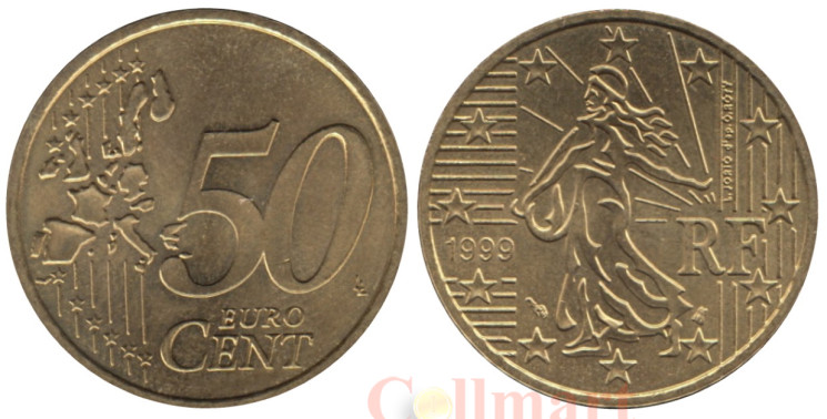  Франция. 50 евроцентов 1999 год. Сеятельница. 