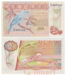 Бона. Суринам 2,5 гульденов 1985 год. Голубая танагра. (Пресс)