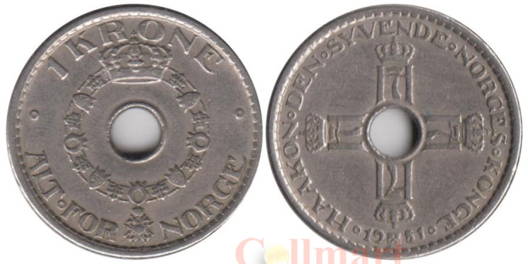  Норвегия. 1 крона 1951 год. 