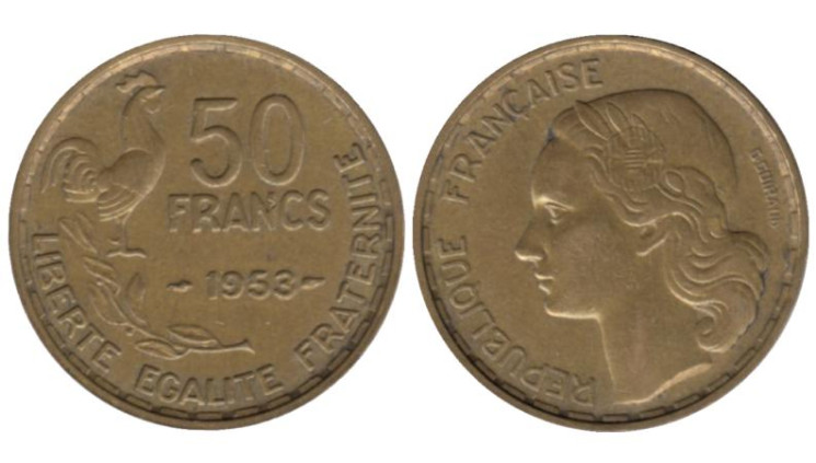  Франция. 50 франков 1953 год. (Без отметки монетного двора) 