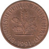  Германия (ФРГ). 1 пфенниг 1950 год. Листья дуба. (D) 