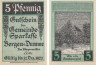  Бона. Германия. Берген-ан-дер-Глуп 5 пфеннигов 1922 год. Нотгельд. (XF) 