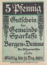  Бона. Германия. Берген-ан-дер-Глуп 5 пфеннигов 1922 год. Нотгельд. (XF) 