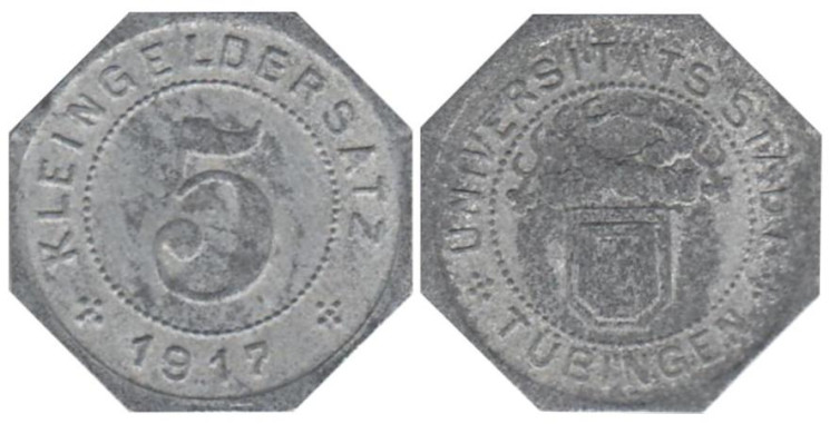  Германия. Тюбинген. 5 пфеннигов 1917 год. Нотгельд. 