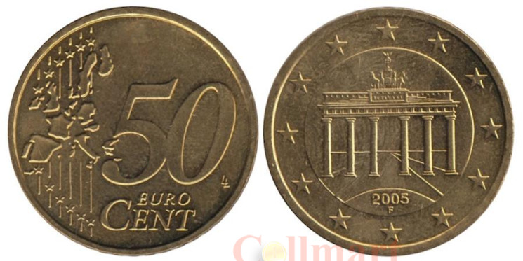  Германия. 50 евроцентов 2005 год. Бранденбургские ворота. (F) 
